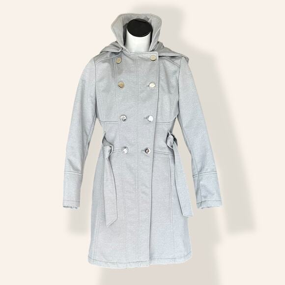 Guess Trench Double-Breasted Hooded Coat M in Gray - Picture 5 of 12